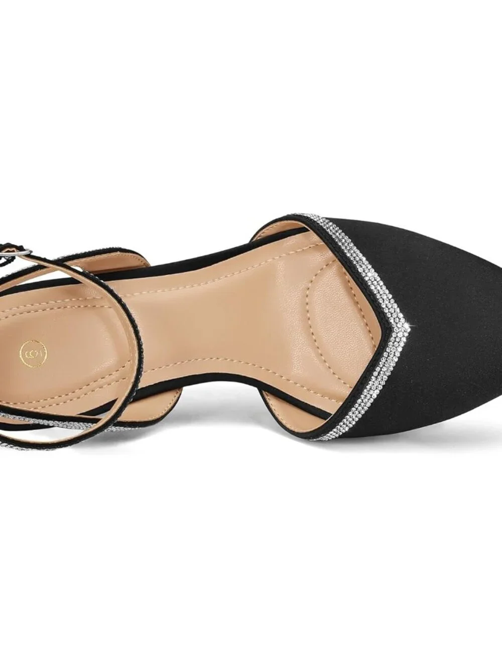 Women's Black Satin Pumps Shoes Pointed Toe Kitten Low Heels Ankle Strap